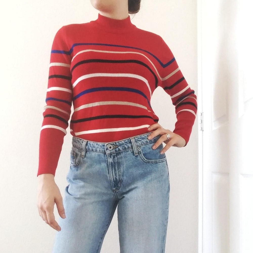 Red Striped Mock Neck - Picture 2 of 4